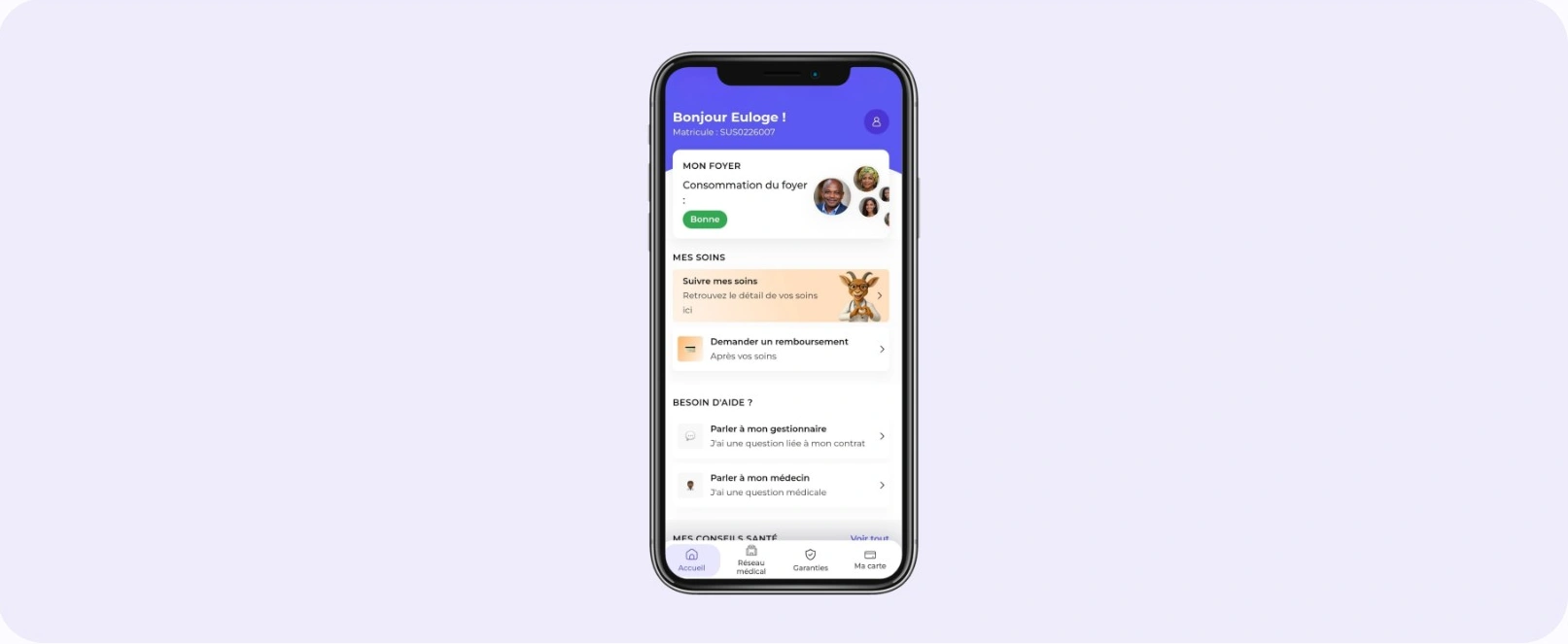 Application ProCare sur téléphone : suivi des soins, remboursements et accès au chat médical