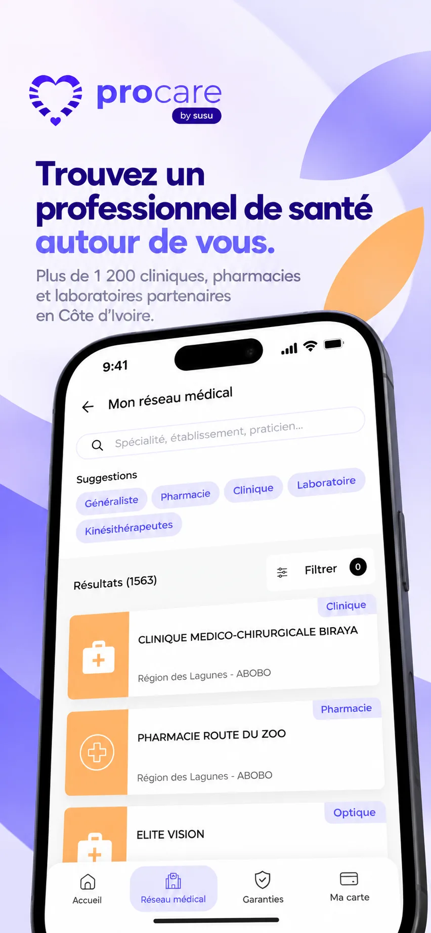 Application ProCare : recherche dans le réseau médical